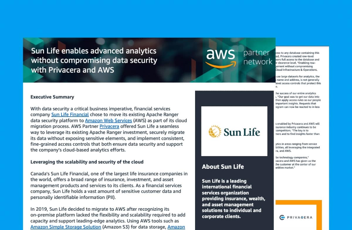 Sun Life Enables Advanced Analytics Without Compromising Data Security with Privacera and AWS