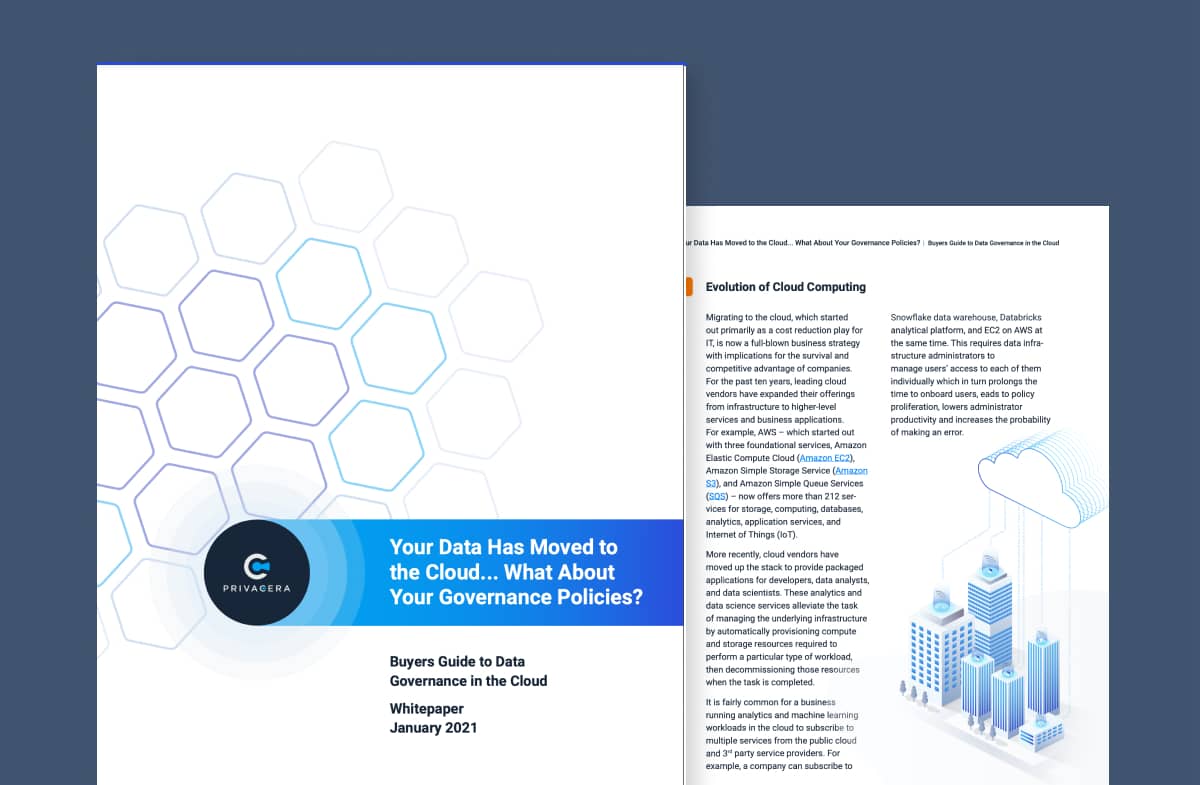 Picture of ebook cover page with title "Your Data Has Moved to the Cloud… What About Your Governance Policies?" and picture of ebook page insert.