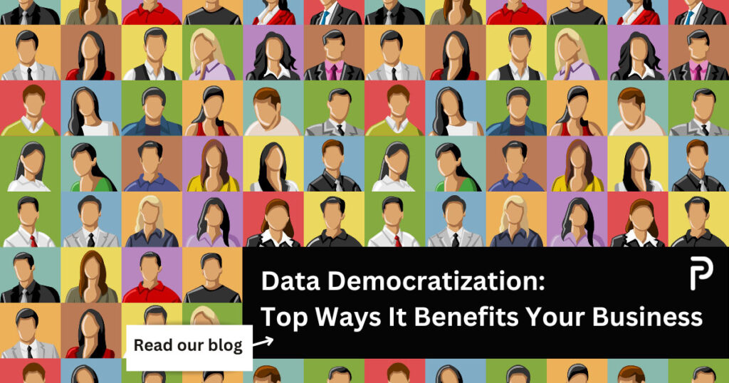 Mosaic of all kinds of men and women presented in a grid representing business benefits of data democratization