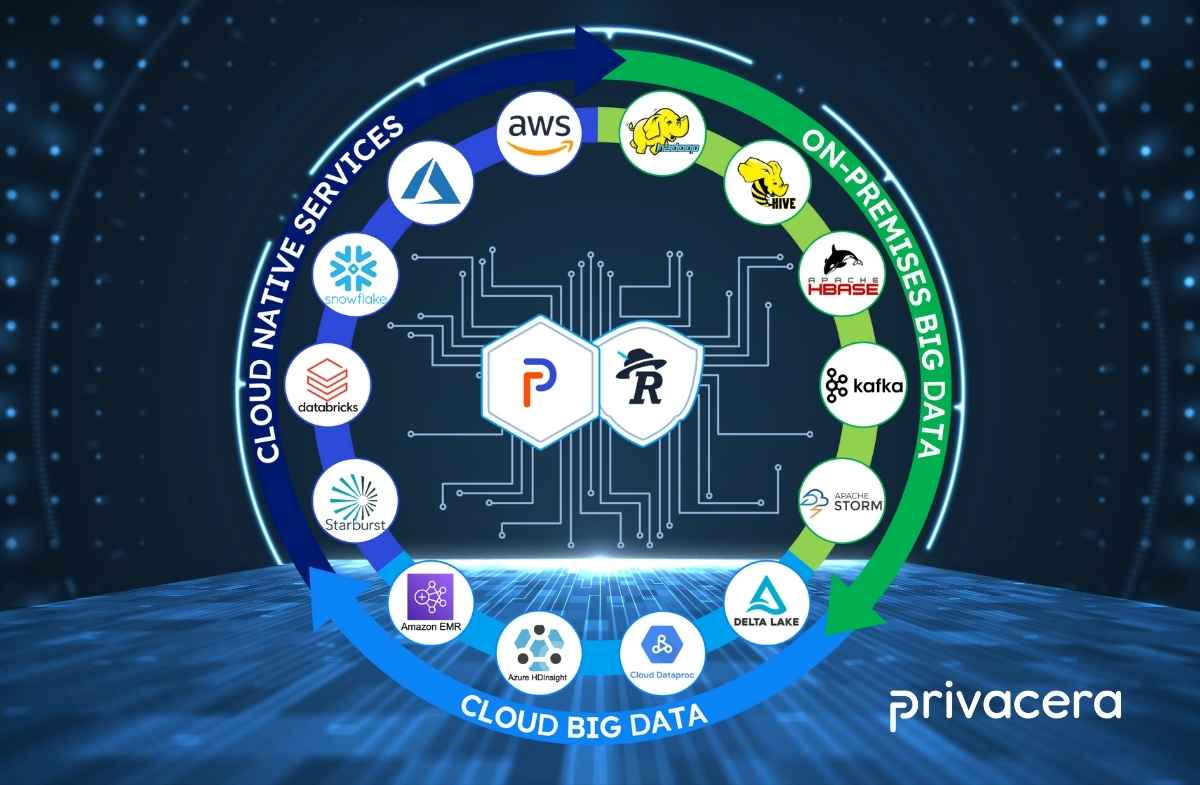 Privacera circle graphic depicting services in the cloud.
