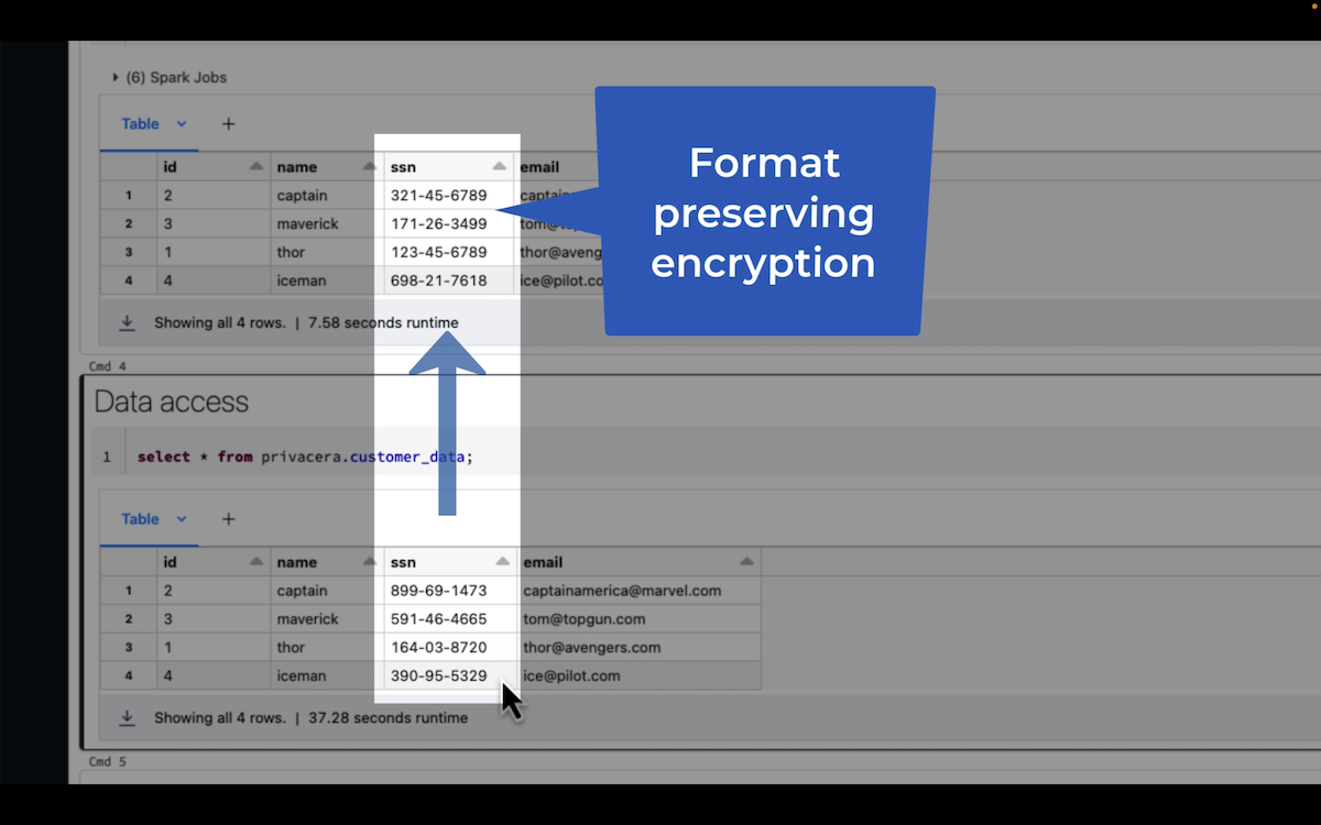 Format preserving encryption screen results