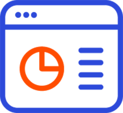 Orange pie chart icon in a blue list icon representing enterprise-wide view of sensitive data